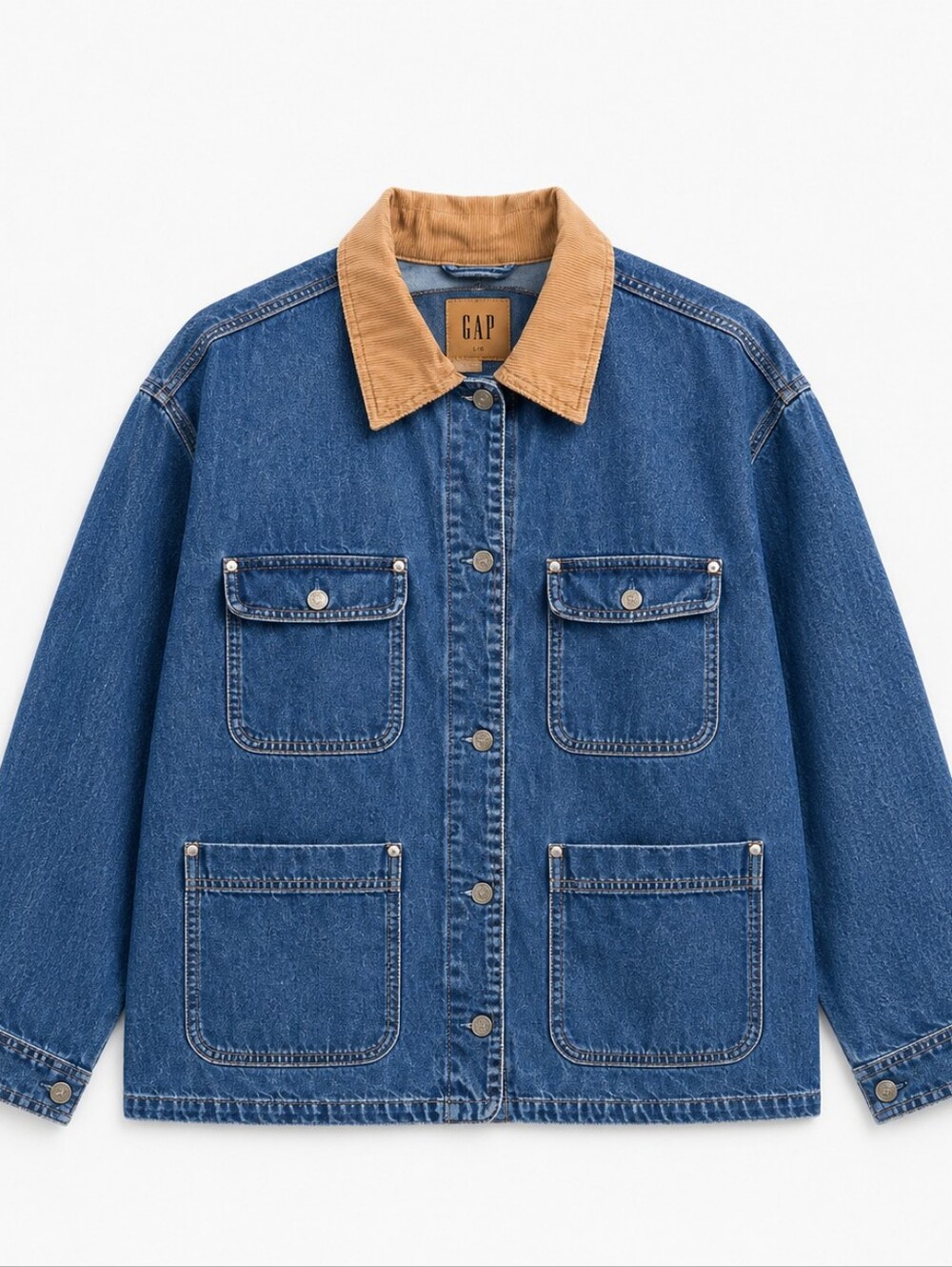 GAP Blue Denim Barn Jacket with Tan Collar Size XXL